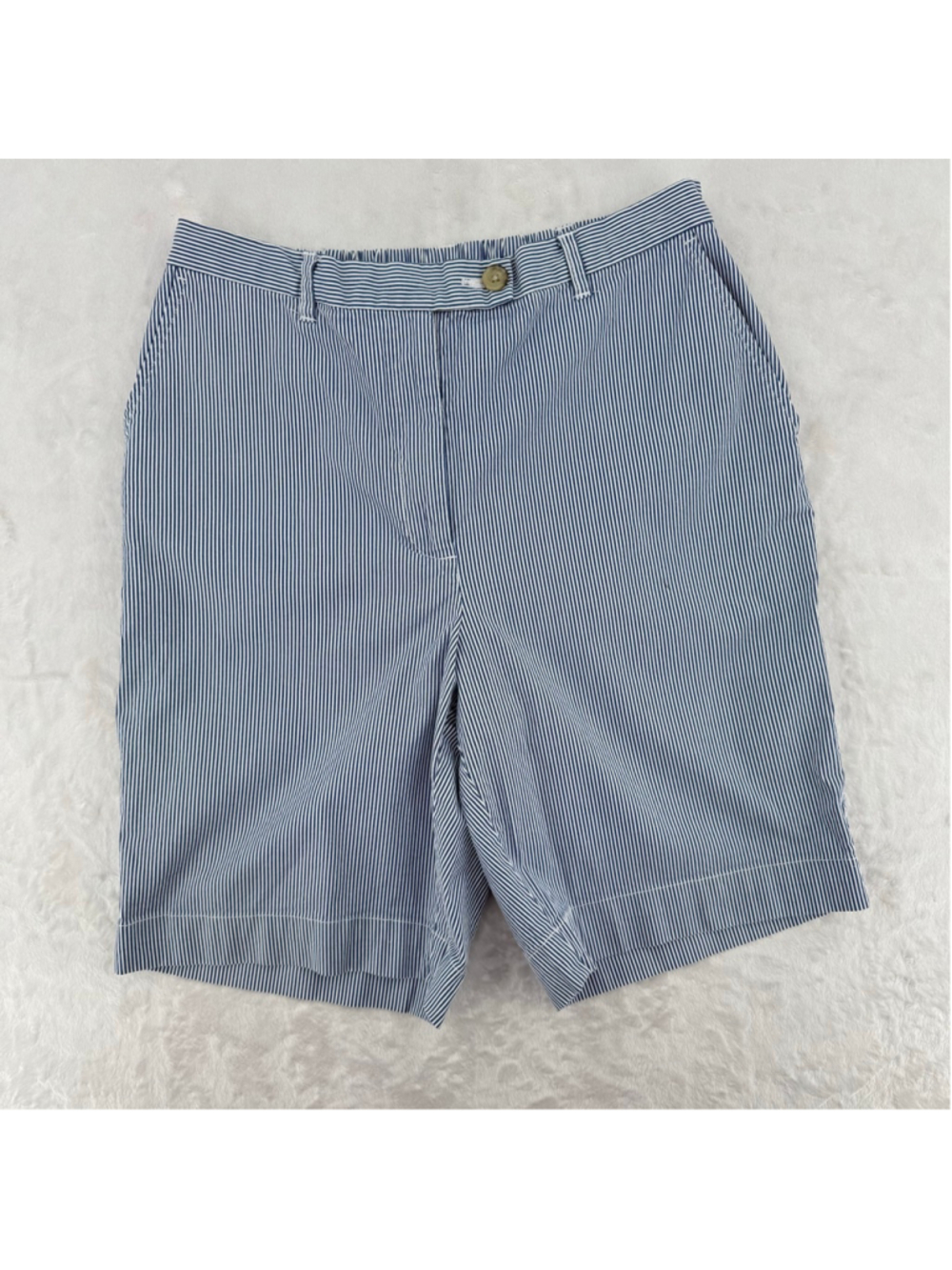 Lands End Pinstripe Shorts Bermuda Preppy Size 12 Coastal Summer Vacation Cotton